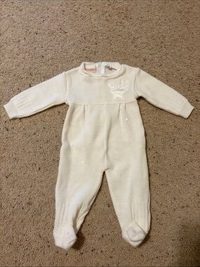 Baby Cream Knit One-Piece Footed Outfit